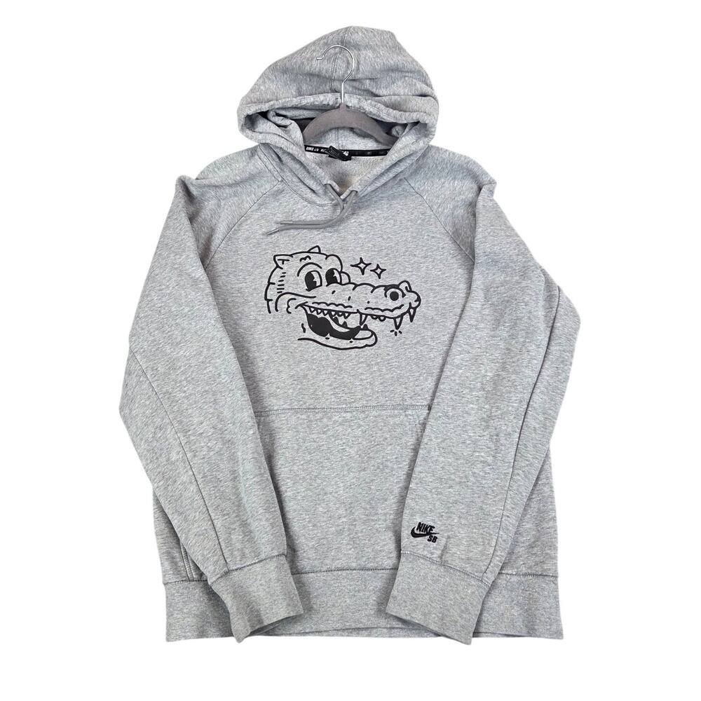 Nike SB Gray Croc Hoodie L Graphic Print Fleece Lined Streetwear Soft Sweatshirt